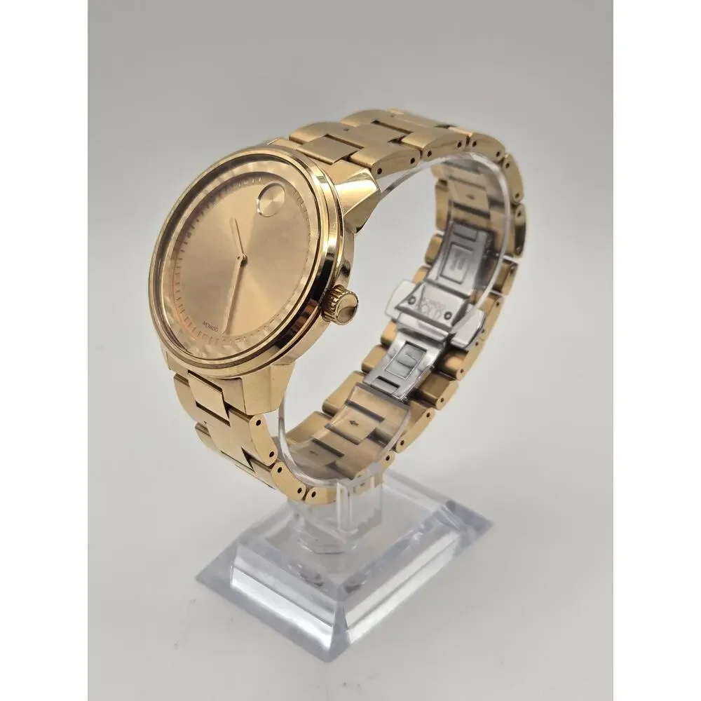 Movado Bold Gold Watch 42.5mm Stainless Steel Link Bracelet Box Papers Classic